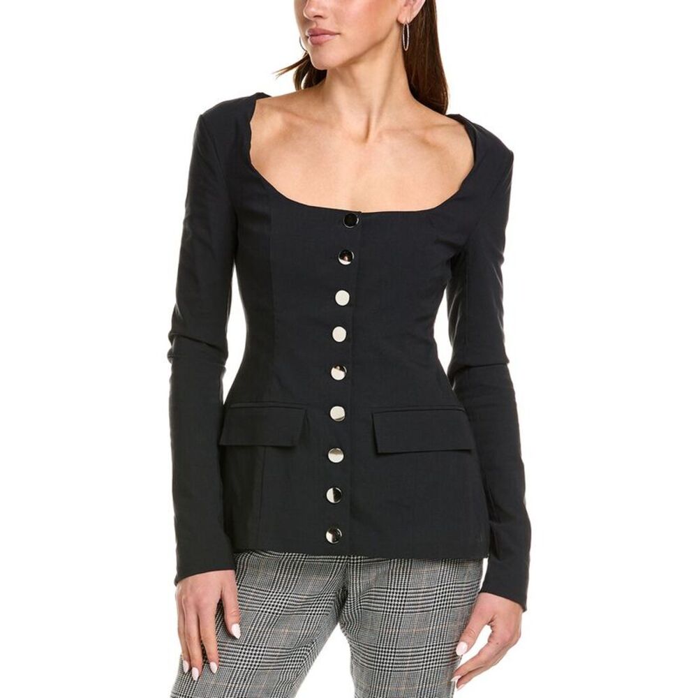 WeWoreWhat Black Fitted Button-Front Jean Jacket